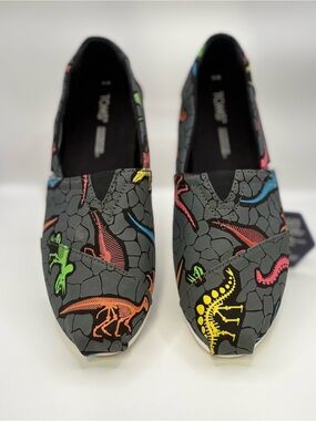 Toms Kids Slip-On Shoes with Neon Dinosaur Print - Black
